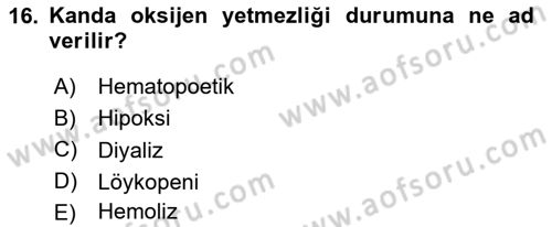 Temel Veteriner Farmakoloji ve Toksikoloji Dersi 2020 - 2021 Yılı Yaz Okulu Sınav Soruları 16. Soru