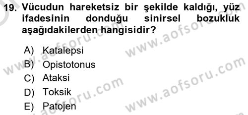 Temel Veteriner Farmakoloji ve Toksikoloji Dersi 2020 - 2021 Yılı Yaz Okulu Sınav Soruları 19. Soru