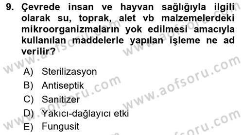 Temel Veteriner Farmakoloji ve Toksikoloji Dersi 2020 - 2021 Yılı Yaz Okulu Sınav Soruları 9. Soru