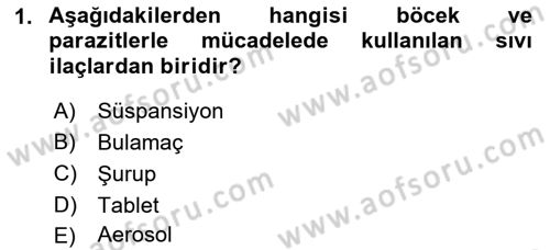 Temel Veteriner Farmakoloji ve Toksikoloji Dersi 2021 - 2022 Yılı (Vize) Ara Sınavı 1. Soru