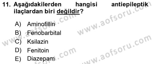 Temel Veteriner Farmakoloji ve Toksikoloji Dersi 2021 - 2022 Yılı (Vize) Ara Sınav Soruları 11. Soru