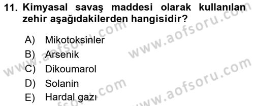Temel Veteriner Farmakoloji ve Toksikoloji Dersi 2021 - 2022 Yılı (Final) Dönem Sonu Sınav Soruları 11. Soru