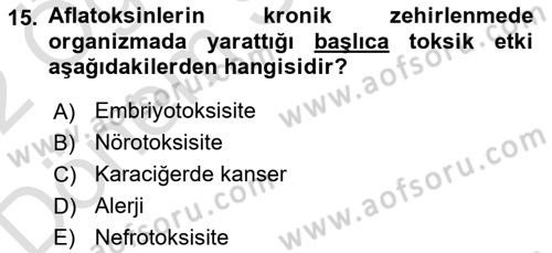 Temel Veteriner Farmakoloji ve Toksikoloji Dersi 2021 - 2022 Yılı (Final) Dönem Sonu Sınavı 15. Soru