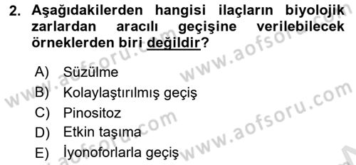 Temel Veteriner Farmakoloji ve Toksikoloji Dersi 2021 - 2022 Yılı (Final) Dönem Sonu Sınav Soruları 2. Soru