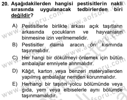 Temel Veteriner Farmakoloji ve Toksikoloji Dersi 2021 - 2022 Yılı (Final) Dönem Sonu Sınav Soruları 20. Soru