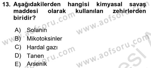 Temel Veteriner Farmakoloji ve Toksikoloji Dersi 2021 - 2022 Yılı Yaz Okulu Sınav Soruları 13. Soru