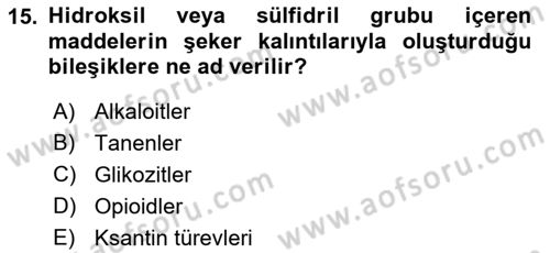 Temel Veteriner Farmakoloji ve Toksikoloji Dersi 2022 - 2023 Yılı Yaz Okulu Sınav Soruları 15. Soru