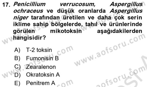 Temel Veteriner Farmakoloji ve Toksikoloji Dersi 2022 - 2023 Yılı Yaz Okulu Sınav Soruları 17. Soru