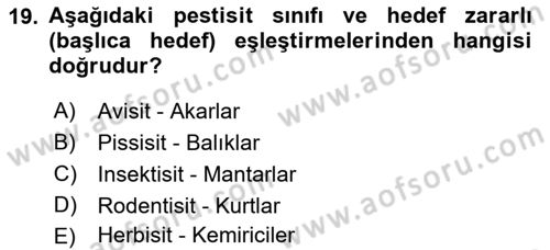 Temel Veteriner Farmakoloji ve Toksikoloji Dersi 2022 - 2023 Yılı Yaz Okulu Sınav Soruları 19. Soru