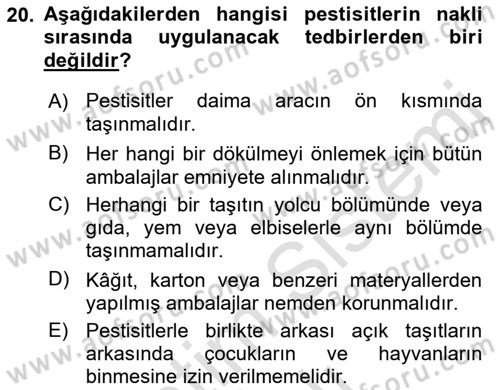 Temel Veteriner Farmakoloji ve Toksikoloji Dersi 2022 - 2023 Yılı Yaz Okulu Sınav Soruları 20. Soru