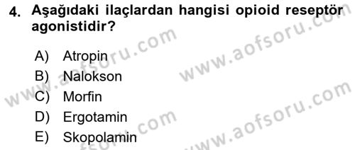 Temel Veteriner Farmakoloji ve Toksikoloji Dersi 2022 - 2023 Yılı Yaz Okulu Sınav Soruları 4. Soru