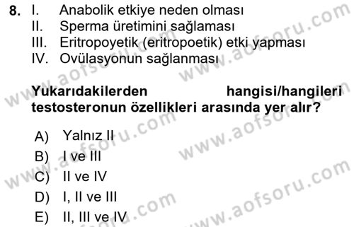 Temel Veteriner Farmakoloji ve Toksikoloji Dersi 2022 - 2023 Yılı Yaz Okulu Sınav Soruları 8. Soru