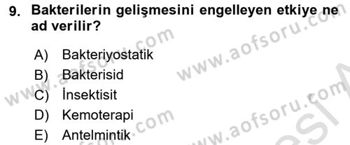 Temel Veteriner Farmakoloji ve Toksikoloji Dersi 2022 - 2023 Yılı Yaz Okulu Sınav Soruları 9. Soru