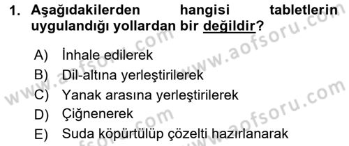 Temel Veteriner Farmakoloji ve Toksikoloji Dersi 2023 - 2024 Yılı (Vize) Ara Sınav Soruları 1. Soru