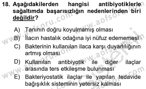 Temel Veteriner Farmakoloji ve Toksikoloji Dersi 2023 - 2024 Yılı (Vize) Ara Sınav Soruları 18. Soru