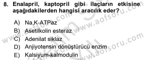 Temel Veteriner Farmakoloji ve Toksikoloji Dersi 2023 - 2024 Yılı (Vize) Ara Sınav Soruları 8. Soru