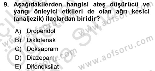 Temel Veteriner Farmakoloji ve Toksikoloji Dersi 2023 - 2024 Yılı (Vize) Ara Sınav Soruları 9. Soru