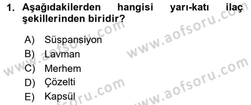 Temel Veteriner Farmakoloji ve Toksikoloji Dersi 2023 - 2024 Yılı (Final) Dönem Sonu Sınav Soruları 1. Soru
