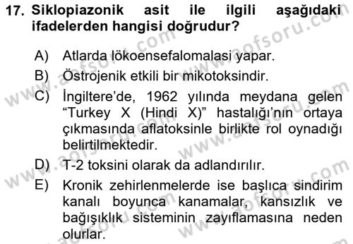 Temel Veteriner Farmakoloji ve Toksikoloji Dersi 2023 - 2024 Yılı (Final) Dönem Sonu Sınav Soruları 17. Soru