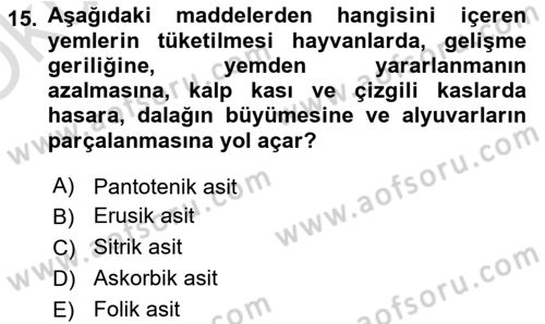 Temel Veteriner Farmakoloji ve Toksikoloji Dersi 2023 - 2024 Yılı Yaz Okulu Sınav Soruları 15. Soru