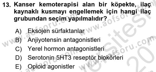 Temel Veteriner Farmakoloji ve Toksikoloji Dersi 2024 - 2025 Yılı (Vize) Ara Sınav Soruları 13. Soru