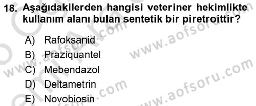 Temel Veteriner Farmakoloji ve Toksikoloji Dersi 2024 - 2025 Yılı (Vize) Ara Sınav Soruları 18. Soru