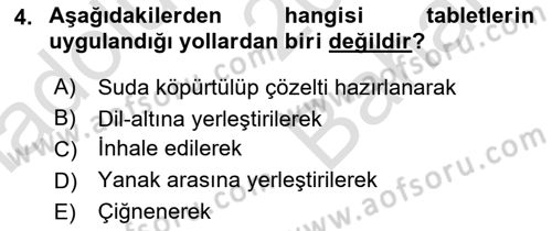 Temel Veteriner Farmakoloji ve Toksikoloji Dersi 2024 - 2025 Yılı (Vize) Ara Sınav Soruları 4. Soru