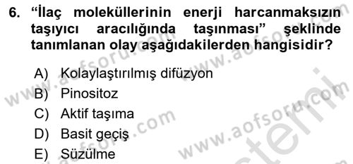 Temel Veteriner Farmakoloji ve Toksikoloji Dersi 2024 - 2025 Yılı (Vize) Ara Sınav Soruları 6. Soru