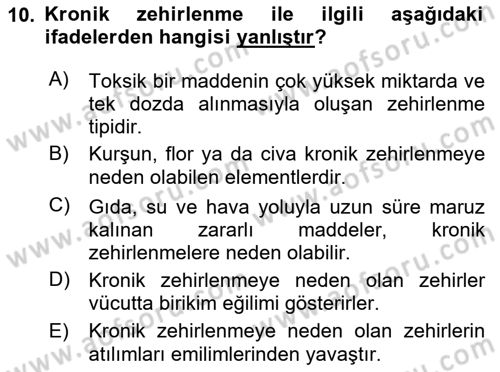 Temel Veteriner Farmakoloji ve Toksikoloji Dersi 2024 - 2025 Yılı (Final) Dönem Sonu Sınav Soruları 10. Soru