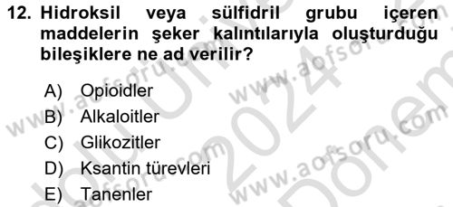 Temel Veteriner Farmakoloji ve Toksikoloji Dersi 2024 - 2025 Yılı (Final) Dönem Sonu Sınav Soruları 12. Soru