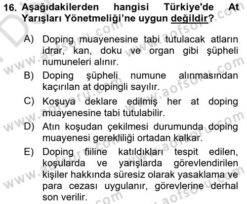 Temel Veteriner Farmakoloji ve Toksikoloji Dersi 2024 - 2025 Yılı (Final) Dönem Sonu Sınav Soruları 16. Soru