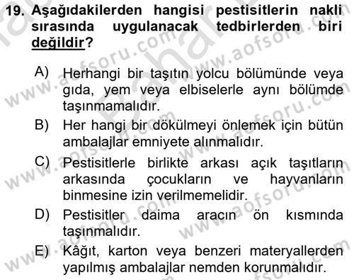 Temel Veteriner Farmakoloji ve Toksikoloji Dersi 2024 - 2025 Yılı (Final) Dönem Sonu Sınav Soruları 19. Soru