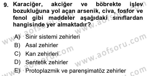 Temel Veteriner Farmakoloji ve Toksikoloji Dersi 2024 - 2025 Yılı (Final) Dönem Sonu Sınav Soruları 9. Soru