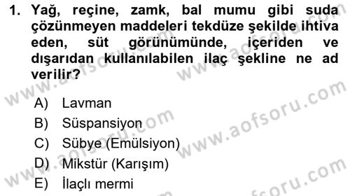 Temel Veteriner Farmakoloji ve Toksikoloji Dersi 2025 - 2026 Yılı (Vize) Ara Sınav Soruları 1. Soru