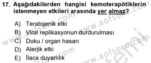 Temel Veteriner Farmakoloji ve Toksikoloji Dersi 2025 - 2026 Yılı (Vize) Ara Sınav Soruları 17. Soru
