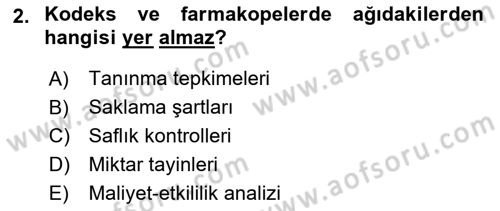 Temel Veteriner Farmakoloji ve Toksikoloji Dersi 2025 - 2026 Yılı (Vize) Ara Sınav Soruları 2. Soru