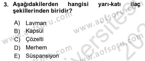 Temel Veteriner Farmakoloji ve Toksikoloji Dersi 2025 - 2026 Yılı (Vize) Ara Sınav Soruları 3. Soru