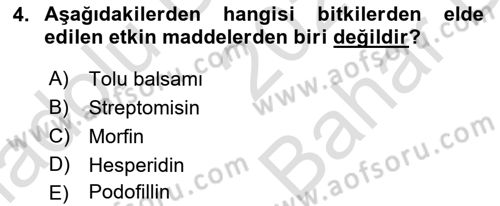 Temel Veteriner Farmakoloji ve Toksikoloji Dersi 2025 - 2026 Yılı (Vize) Ara Sınav Soruları 4. Soru