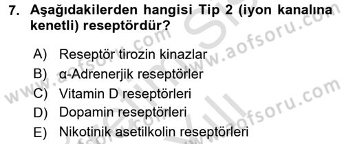 Temel Veteriner Farmakoloji ve Toksikoloji Dersi 2025 - 2026 Yılı (Vize) Ara Sınav Soruları 7. Soru