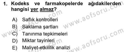 Temel Veteriner Farmakoloji ve Toksikoloji Dersi 2025 - 2026 Yılı Yaz Okulu Sınav Soruları 1. Soru