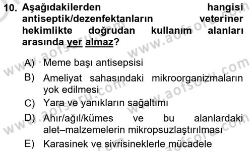 Temel Veteriner Farmakoloji ve Toksikoloji Dersi 2025 - 2026 Yılı Yaz Okulu Sınav Soruları 10. Soru