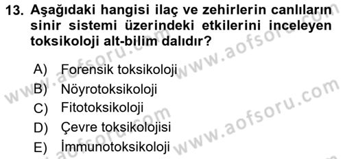 Temel Veteriner Farmakoloji ve Toksikoloji Dersi 2025 - 2026 Yılı Yaz Okulu Sınav Soruları 13. Soru