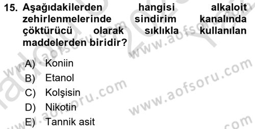 Temel Veteriner Farmakoloji ve Toksikoloji Dersi 2025 - 2026 Yılı Yaz Okulu Sınav Soruları 15. Soru