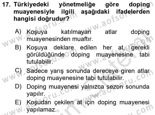 Temel Veteriner Farmakoloji ve Toksikoloji Dersi 2025 - 2026 Yılı Yaz Okulu Sınav Soruları 17. Soru