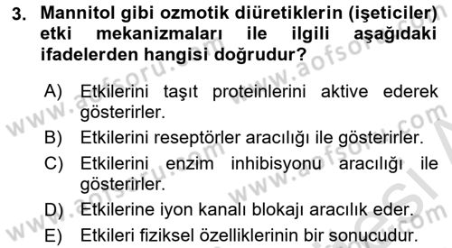 Temel Veteriner Farmakoloji ve Toksikoloji Dersi 2025 - 2026 Yılı Yaz Okulu Sınav Soruları 3. Soru