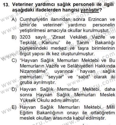 Veteriner Hizmetleri Mevzuatı ve Etik Dersi 2012 - 2013 Yılı (Vize) Ara Sınav Soruları 13. Soru