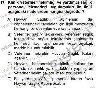 Veteriner Hizmetleri Mevzuatı ve Etik Dersi 2014 - 2015 Yılı (Vize) Ara Sınav Soruları 17. Soru