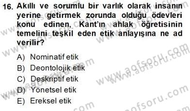 Veteriner Hizmetleri Mevzuatı ve Etik Dersi 2014 - 2015 Yılı (Final) Dönem Sonu Sınav Soruları 16. Soru