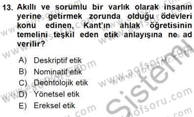Veteriner Hizmetleri Mevzuatı ve Etik Dersi 2015 - 2016 Yılı (Final) Dönem Sonu Sınav Soruları 13. Soru