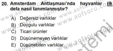 Veteriner Hizmetleri Mevzuatı ve Etik Dersi 2015 - 2016 Yılı (Final) Dönem Sonu Sınav Soruları 20. Soru